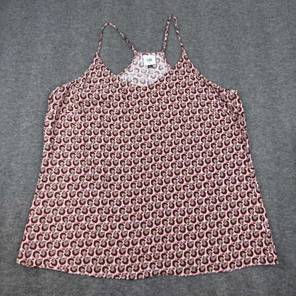Cabi Cami Tank Top Womens Large Red Black Floral Geometric Racerback 5737